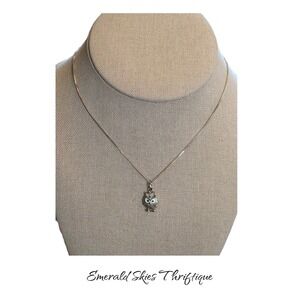 Womens Sterling Silver owl necklace 18 inch. Free shipping